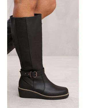 Where's That From Wheres 'Jacinta' Wedge Heel Knee High Boots With Elastic Panel - Black