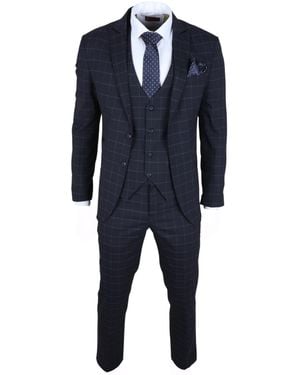 TruClothing Checked 3 Piece Suit Tailored Fit - Blue
