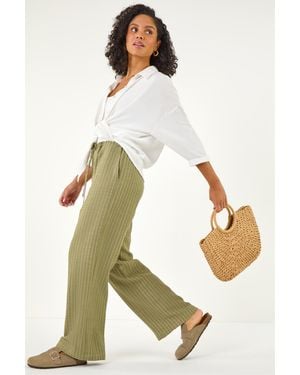 Roman Stripe Tie Waist Pocket Trouser - White