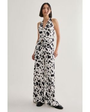 Nasty Gal Spot Print Tailored Drawstring Waist Trouser - White