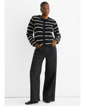 Gini London Stripe Military Crop Recycle Knit Cardigan - Black