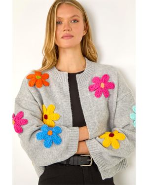 Roman Multi Floral Knit Cardigan - Grey