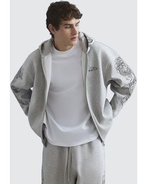 River Island Hoodie Oversized Fit Japanese Dragon Cotton - Grey