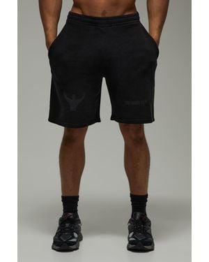 BoohooMAN One More Rep Loose Fit Washed 9Inch Shorts - Black