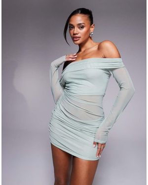 Missy Empire Mesh Insert Bardot Mini Dress - Grey
