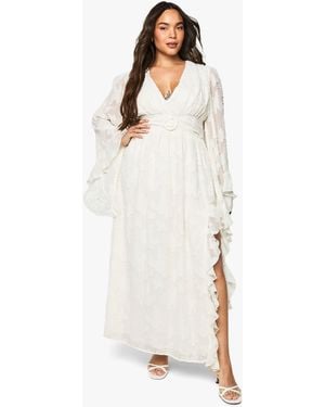 Boohoo Plus Textured Flare Sleeve Maxi Dress - White
