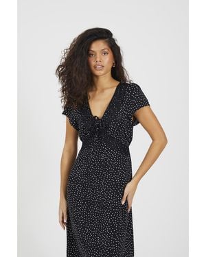 Brave Soul V-Neck Short Sleeve Midi Dress - Blue