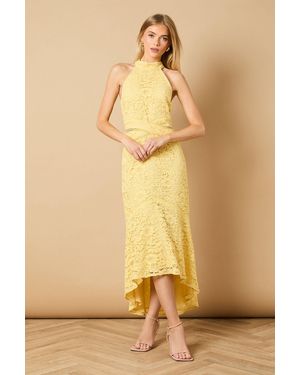 Oasis Lace Detail High Low Halterneck Midi Dress - Yellow