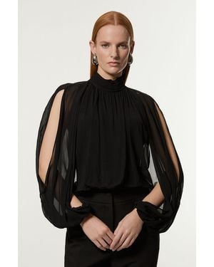 Karen Millen Viscose Georgette Cady Lace Insert Bodysuit - Black