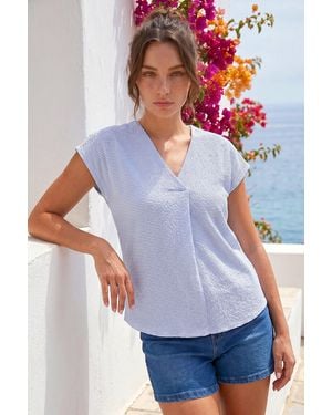 Roman Petite Stripe Tuck Front Top - Blue
