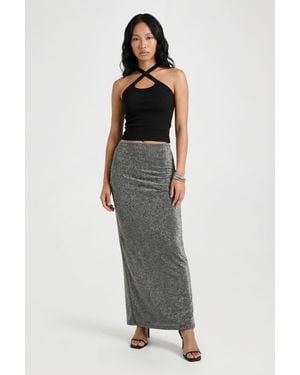 Boohoo Metallic Knit Maxi Skirt - Black