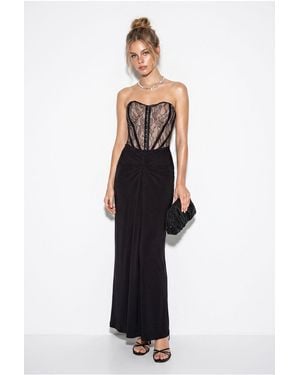 Bianco Lucci Strapless Lace Corset Maxi Dress - Black