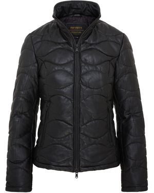 Infinity Leather Puffer Quilted Bomber Jacket - Black