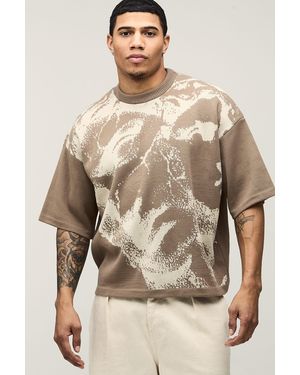 BoohooMAN Oversized Boxy Renaissance Jacquard Knitted T-Shirt - Natural