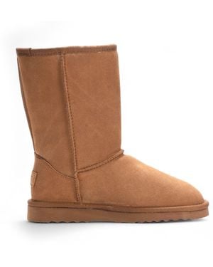 Infinity Leather Genuine Sheepskin Chestnut Suede Slip-On Ankle Winter Boots - Brown