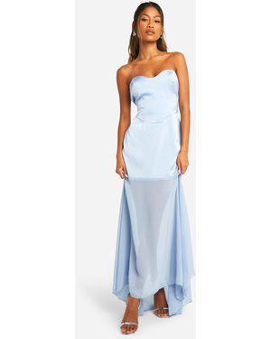 Boohoo Satin Chiffon Mix Bandeau Maxi Dress - Blue