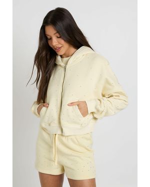 Boohoo Washed Studded Zip Through Boxy Hoodie - Natural