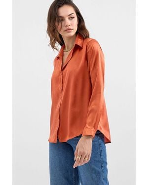 Bigdart Satin Long Sleeve Button Up Shirt - Orange