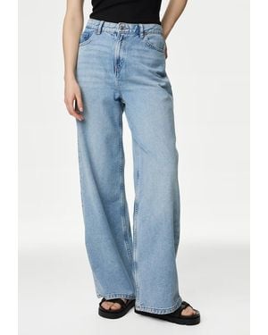 Marks & Spencer M&S Ladies Slouchy Mid Rise Wide Leg Jeans - Blue