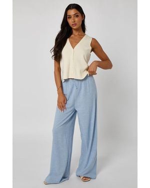 Urban Bliss Linen-Look Elasticated Wide Leg Trouser - Blue