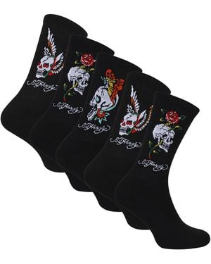 Ed Hardy 5 Pairs Crew Socks - Black