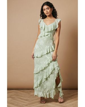 Oasis Petite Ruffle Jacquard Print Maxi Dress - Green