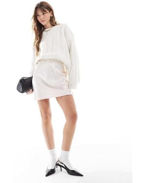 Miss Selfridge Satin Bias Mini Skirt With Bow - White