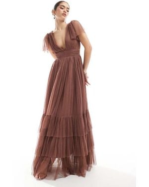 LACE & BEADS Bridesmaid Madison Maxi Dress - Brown