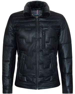 Infinity Leather Quilted Biker Jacket - Blue