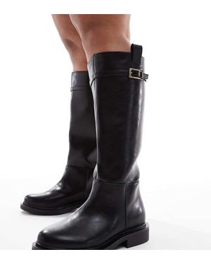 ASOS Curve Callie Smart Flat Riding Knee Boots - Black