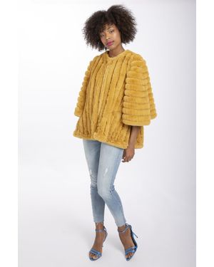 Jayley Faux Fur Suede Striped Cape Coat - White