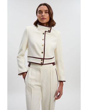 Karen Millen Compact Stretch Pu Mix Tailored Belted Jacket - Natural