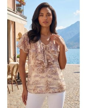 Roman Snake Print Frill Neck Top - Multicolour
