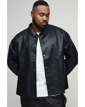 BoohooMAN Plus Studded Leather Look Long Sleeve Overshirt - Blue