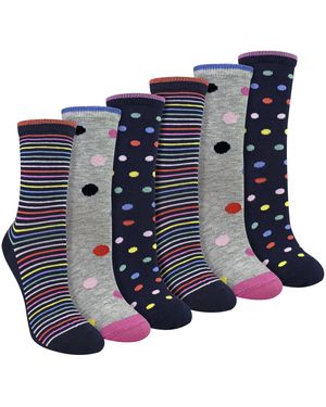 Sock Snob 6 Pairs Ladies Spots And Stripe Patterned Socks- Soft Cotton Rich Everyday Socks - Blue