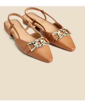 Sosandar Tan Leather Pointed Toe Flat Slingback Shoe With Trim - Natural