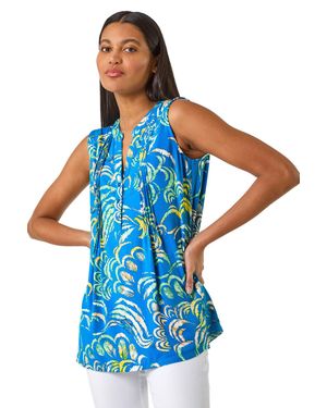 Roman Abstract Print V-Neck Vest - Blue