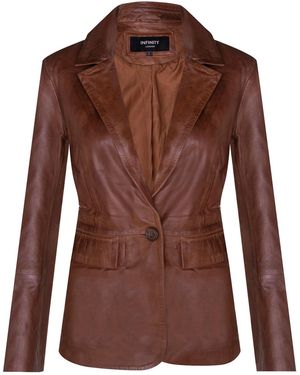 Infinity Leather One Button Blazer Jacket-Newhaven - Brown