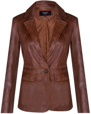 Infinity Leather One Button Blazer Jacket-Newhaven - Brown