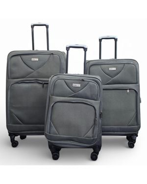 Infinity Leather Soft Shell Lightweight Nylon 4 Wheel Travel Case Holiday Suitcases - Black