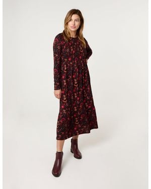 Blue Vanilla Frill High Neck Shirred Waist Paisley Dress