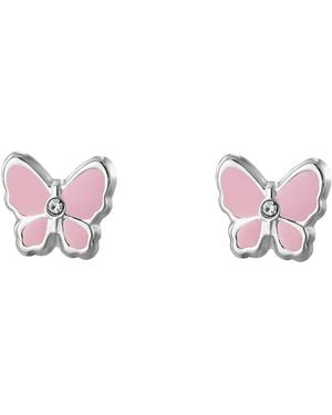 The Jewellery Stockroom Sterling Enamelled Butterfly With Crystals Stud Earrings - Pink