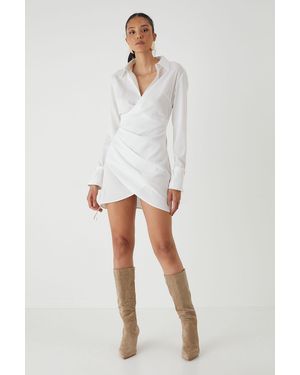MissPap Linen Ruched Waist Shirt Dress - White