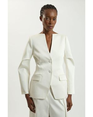 Karen Millen Tailored Satin Collarless Blazer - Natural