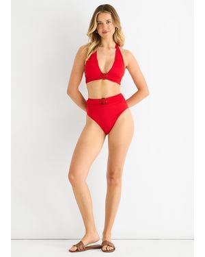 Gini London High Waisted Bottoms With Ring Belt Detail - Red