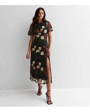 Gini London Angel Sleeves Embroidered Occasion Midi Dress - Black