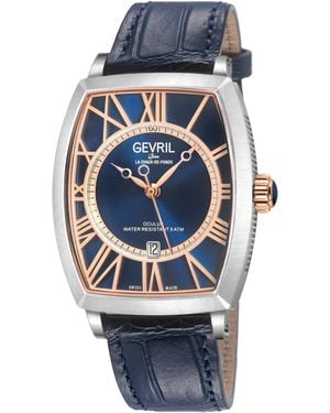 Gevril Automatic Oculus Swiss Made Sellita Sw200 Movement Two Layered Dial, Leather Watch - Blue