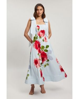Karen Millen Viscose Linen Floral Print Woven Prom Dress - White