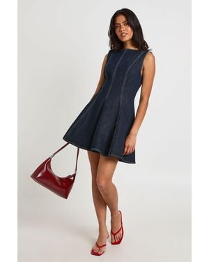 Boohoo Sleeveless Flippy Hem Denim Dress - Blue