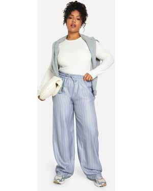 Boohoo Plus Stripe Woven Drawstring Trousers - Blue